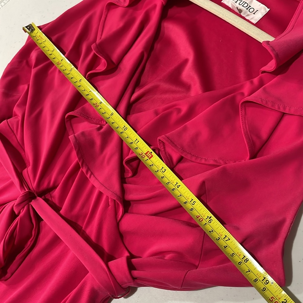 Studio One Hot Pink Ruffle Wrap Dress - Picture 10 of 11